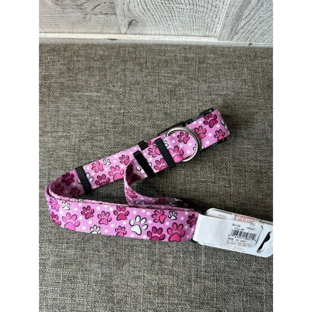 Coastal Pet Secure Away Adjustable Dog Collar Pink Paw Prints Size Large 18
